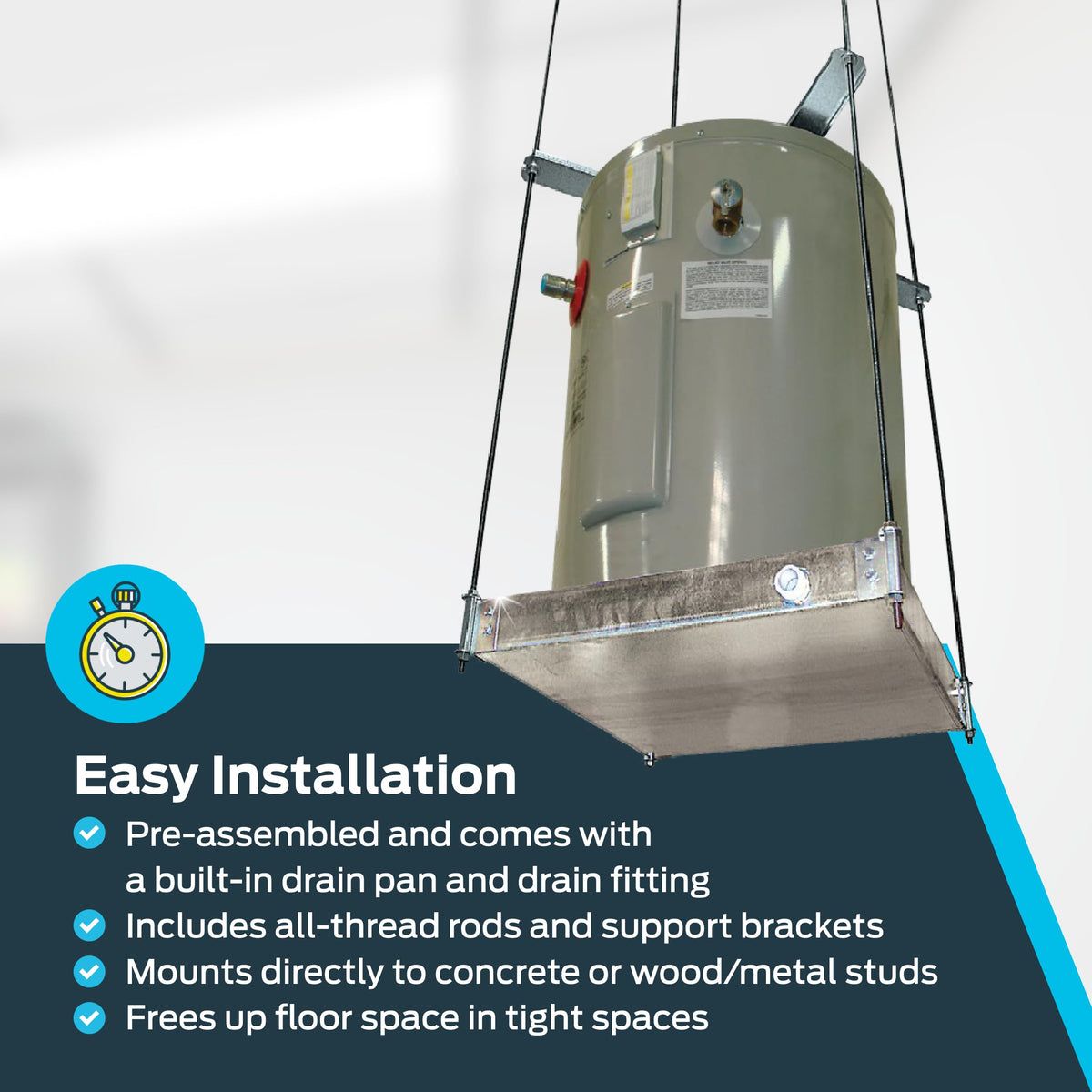 HoldRite QuickStand Ceiling Mounted Water Heater Platform, Up to 20 Gallons, Hanging, 40-SWHP