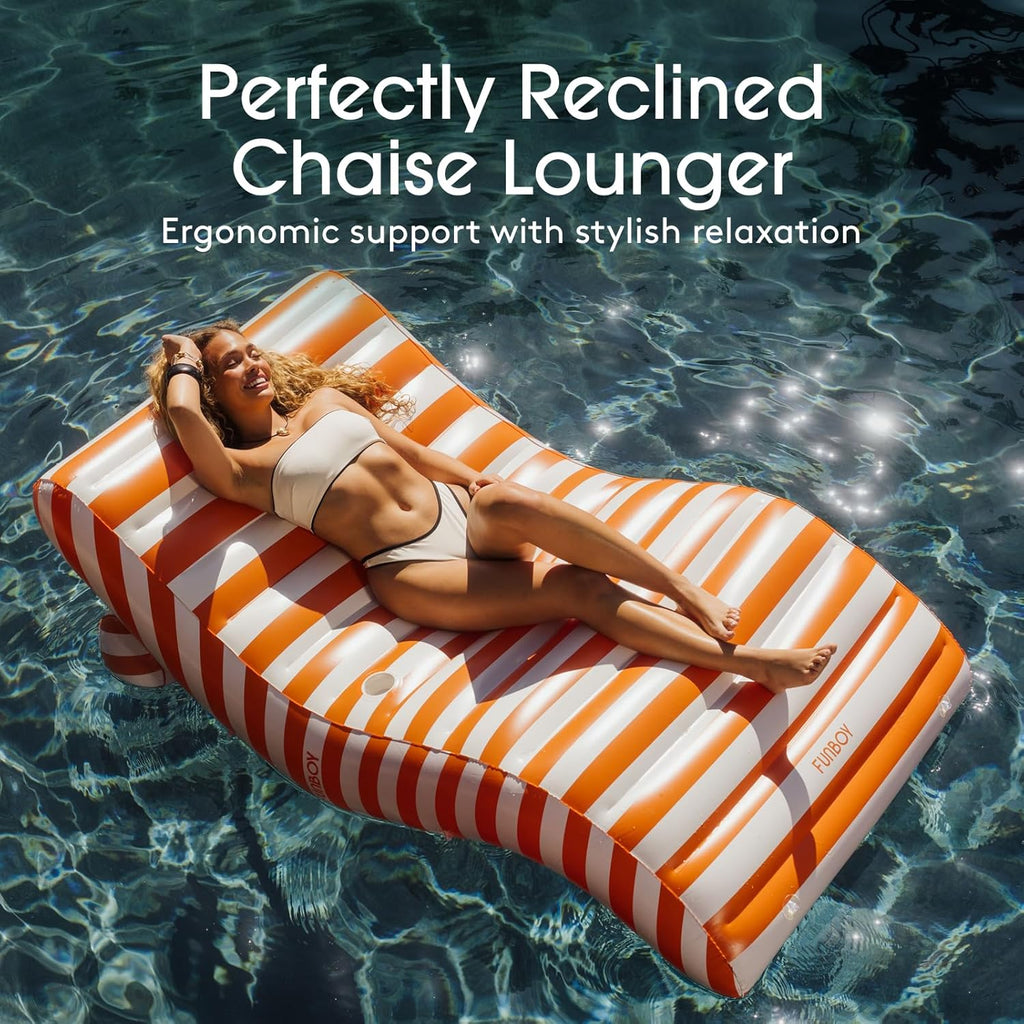 Giant Inflatable Luxury Orange & White Cabana Striped Chaise Lounger, Chair Pool Float for Adults, Perfect for a