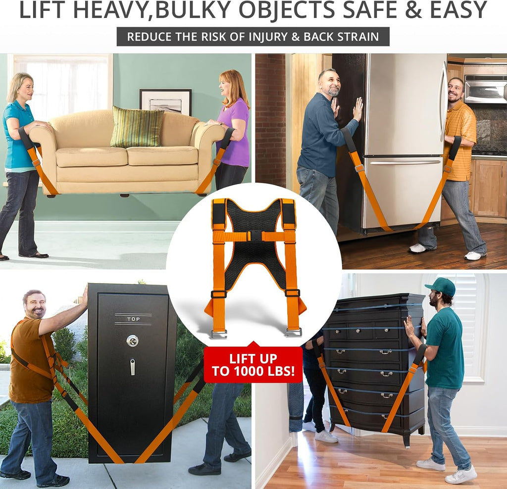 Moving Straps - 2 Pairs - Orange Lifting Straps for 2 Movers | Move Furniture Easily and Safely - Perfect for Lifting