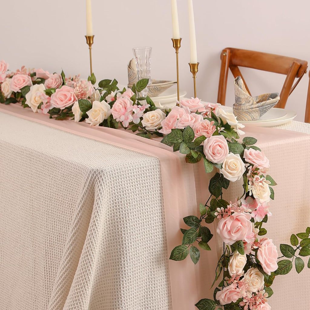 5FT Blush Cream Pink Artificial Rose Garland for Wedding Arch Table