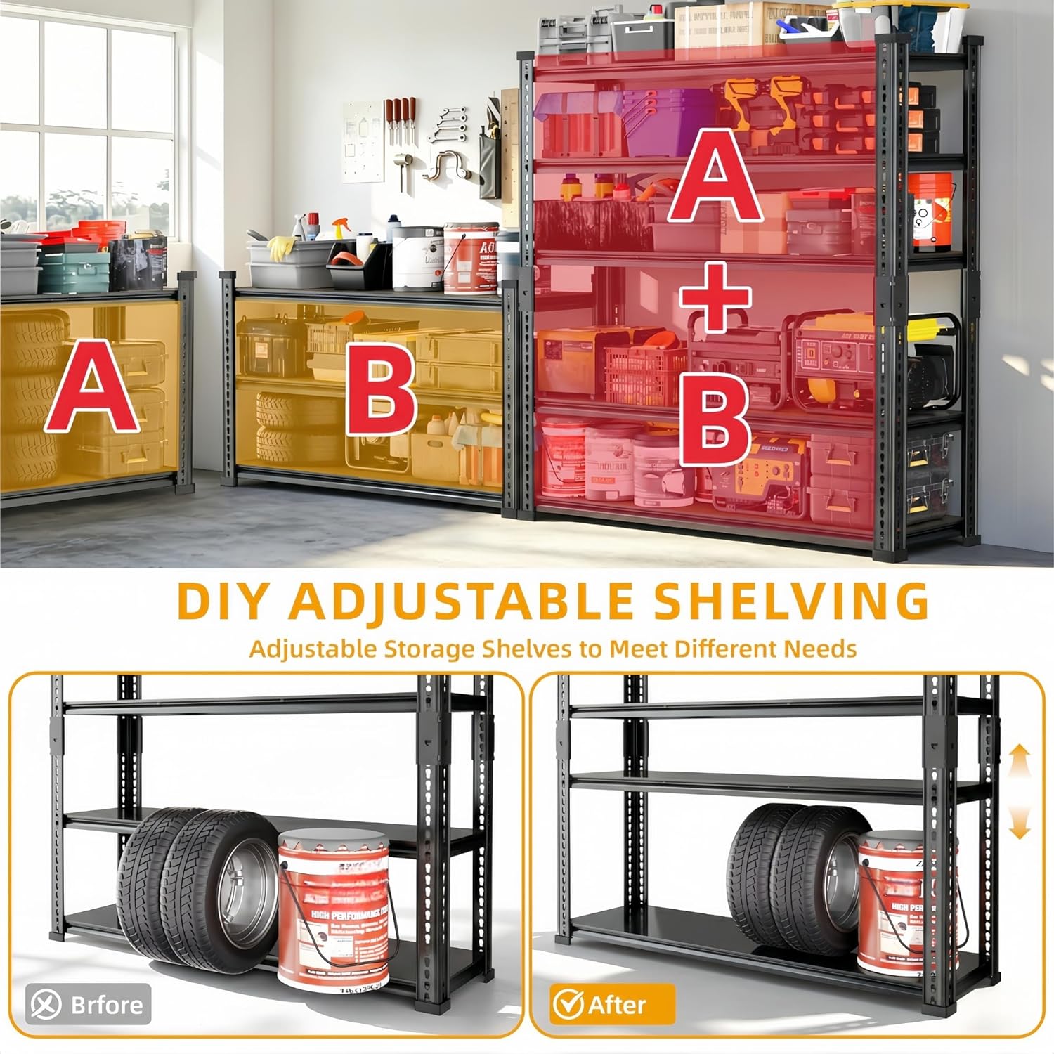 Shelving Unit, 2850LBS Heavy Duty Metal Shelves for Storage, 5-Tier Adjustable Boltless Storage Rack for Kitchen