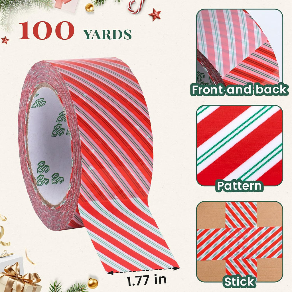 Christmas Packing Tape 100 Yards for Holiday Boxes Stripe