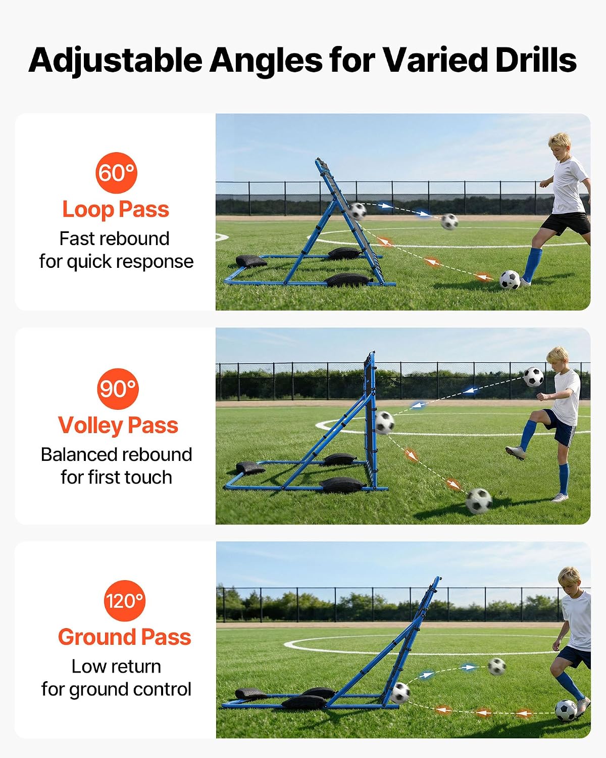 Soccer Baseball Rebounder Net, 3 Angles Adjustable Soccer Goal Rebounder for Control, Passing Practice, Heavy-Duty