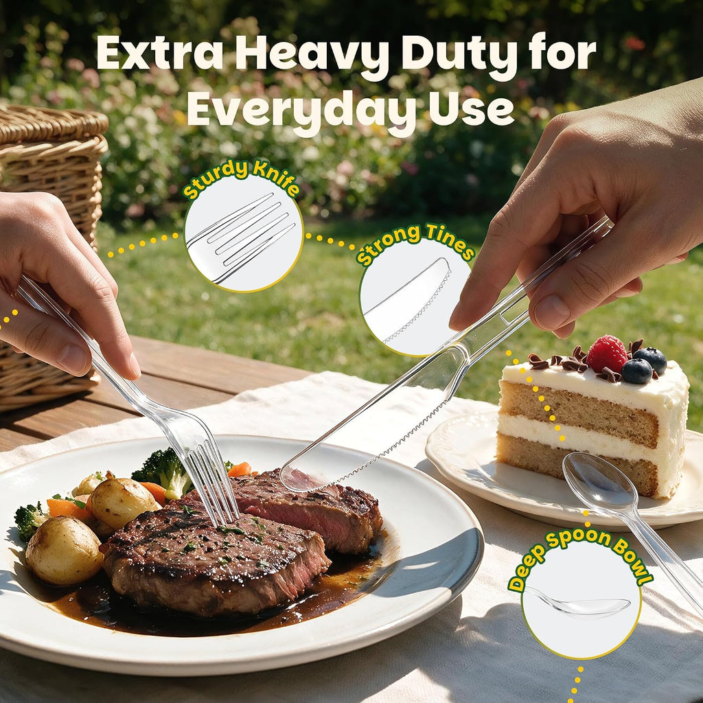 360 Count Extra Sturdy Plastic Silverware[150 Forks 150 Spoons 60 Knives]