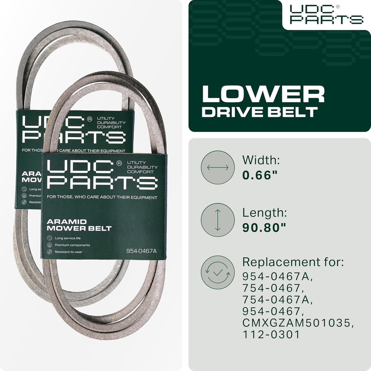 UDC Parts 954-0467A Lower Drive Belt Replacement for Cub Cadet, 90.8"x0.66"