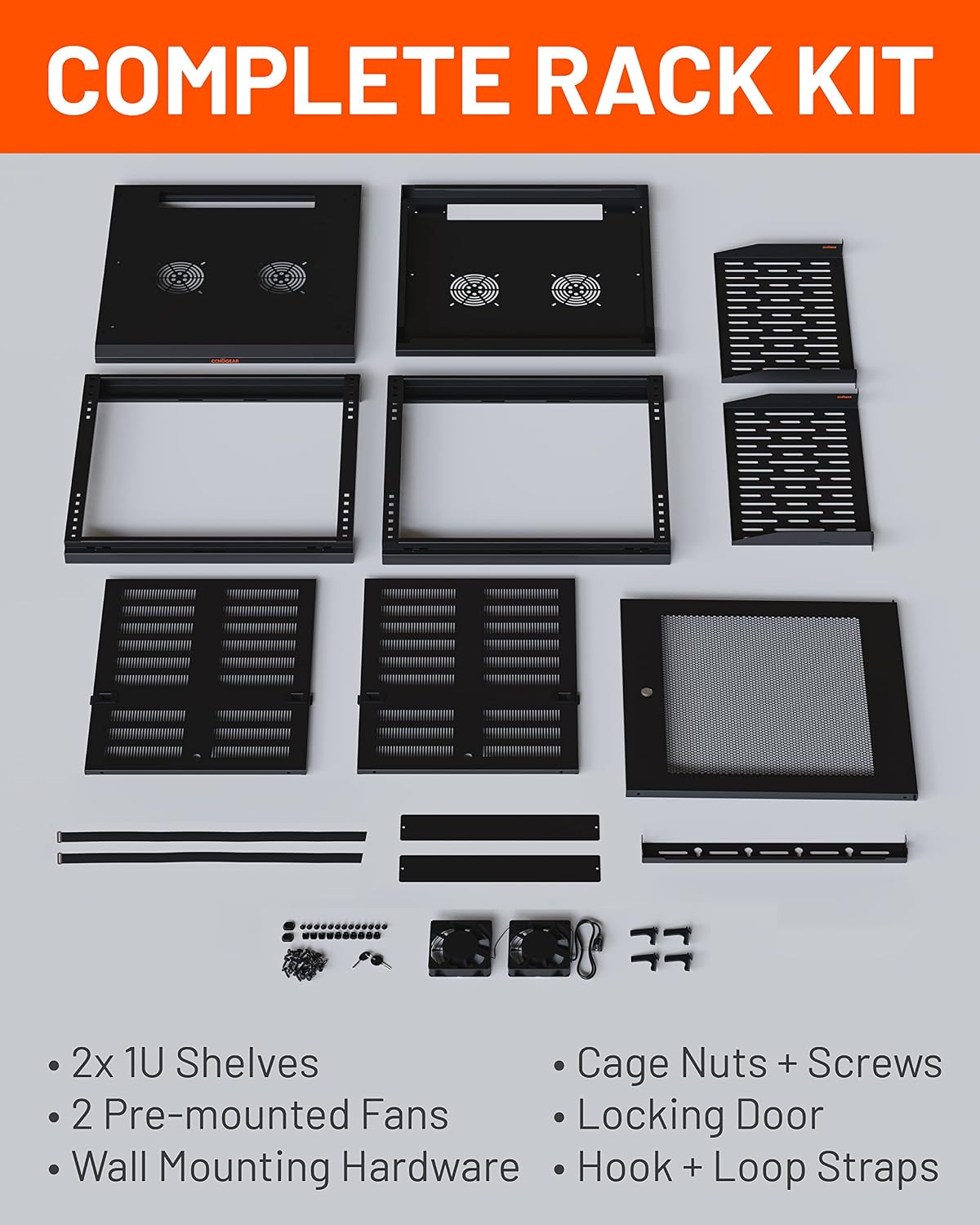 ECHOGEAR 12U Network Rack w/Enclosed Design, Easy Install, 600mm Depth