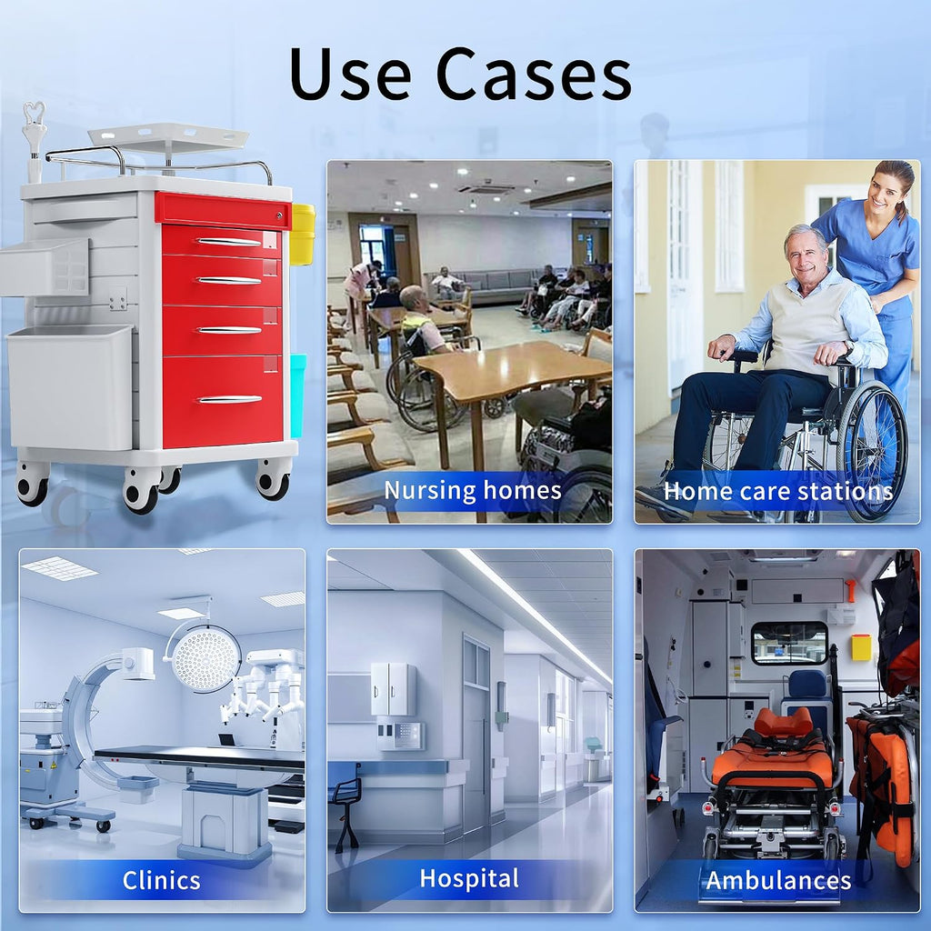 Medical Rolling Crash Cart, Mobile Medical Cart for Clinic, Hospital, Nursing Center with Integrated Medical