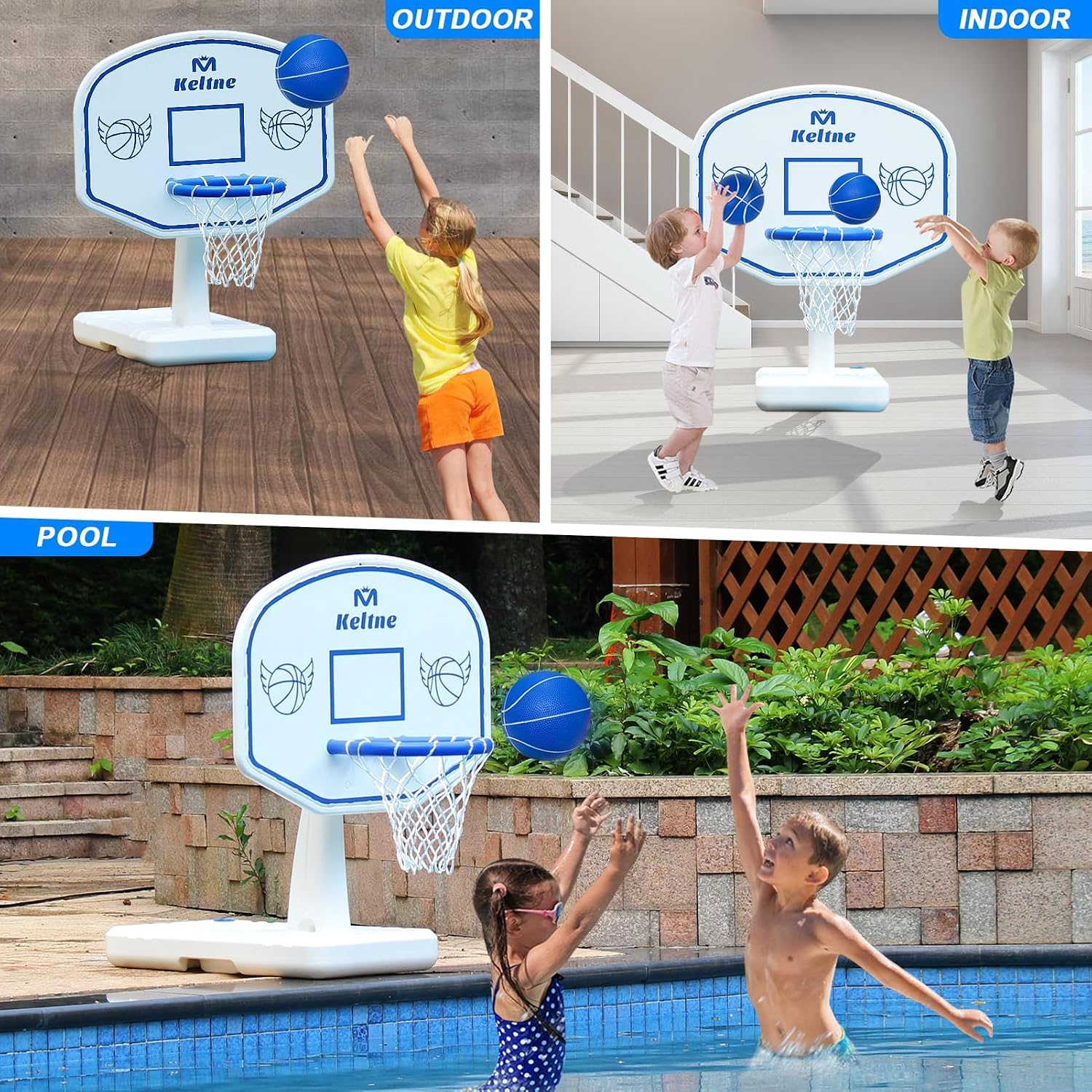 Pool Basketball Hoop, 34"x34"x42.2" Oversized Pool Toys with 2 Balls/Nets/Pump for Poolside Water Basketball Game