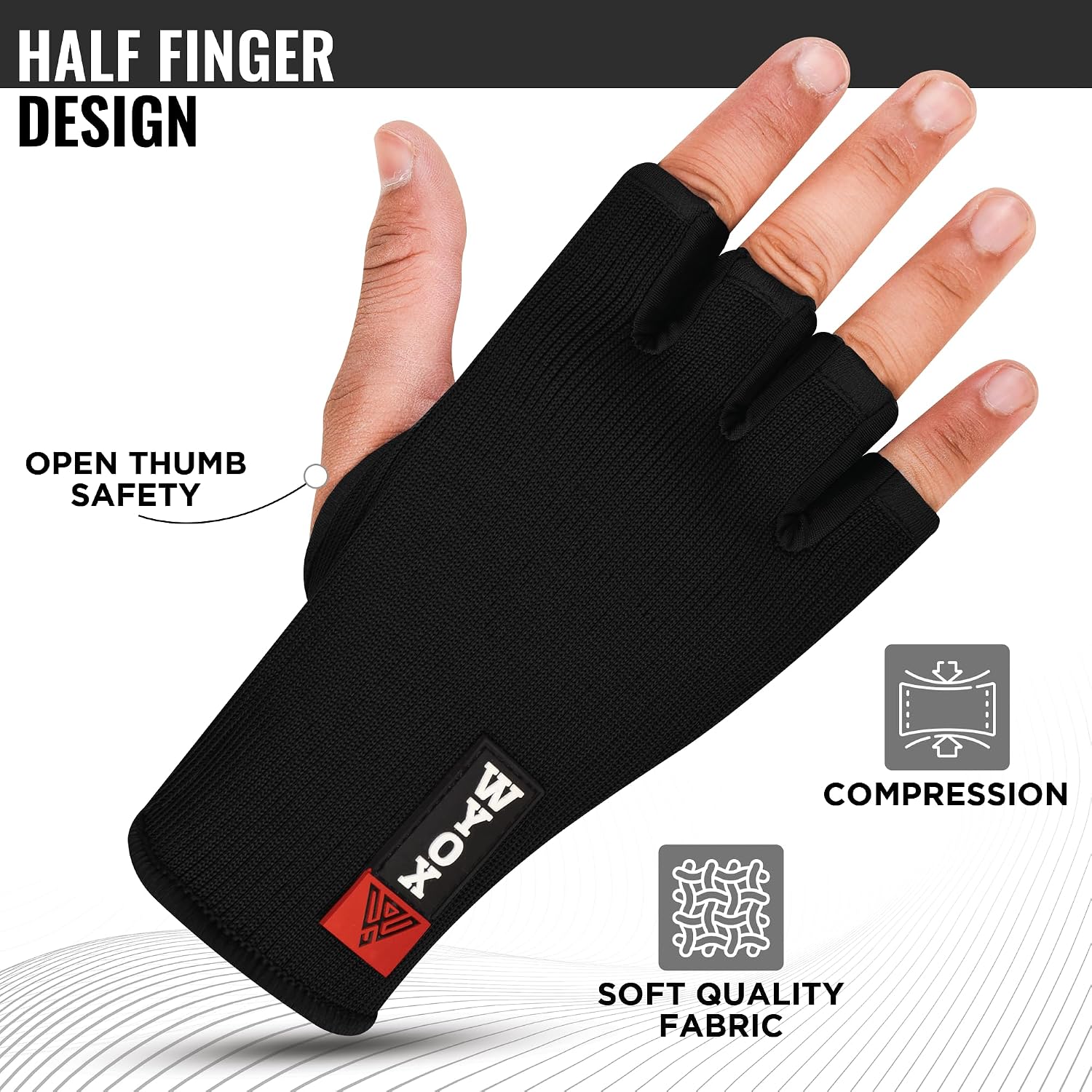 Inner Glove Hand Wraps for Boxing & Kickboxing — Elasticated Wrist Support, Knuckle Protection for Muay Thai, MMA