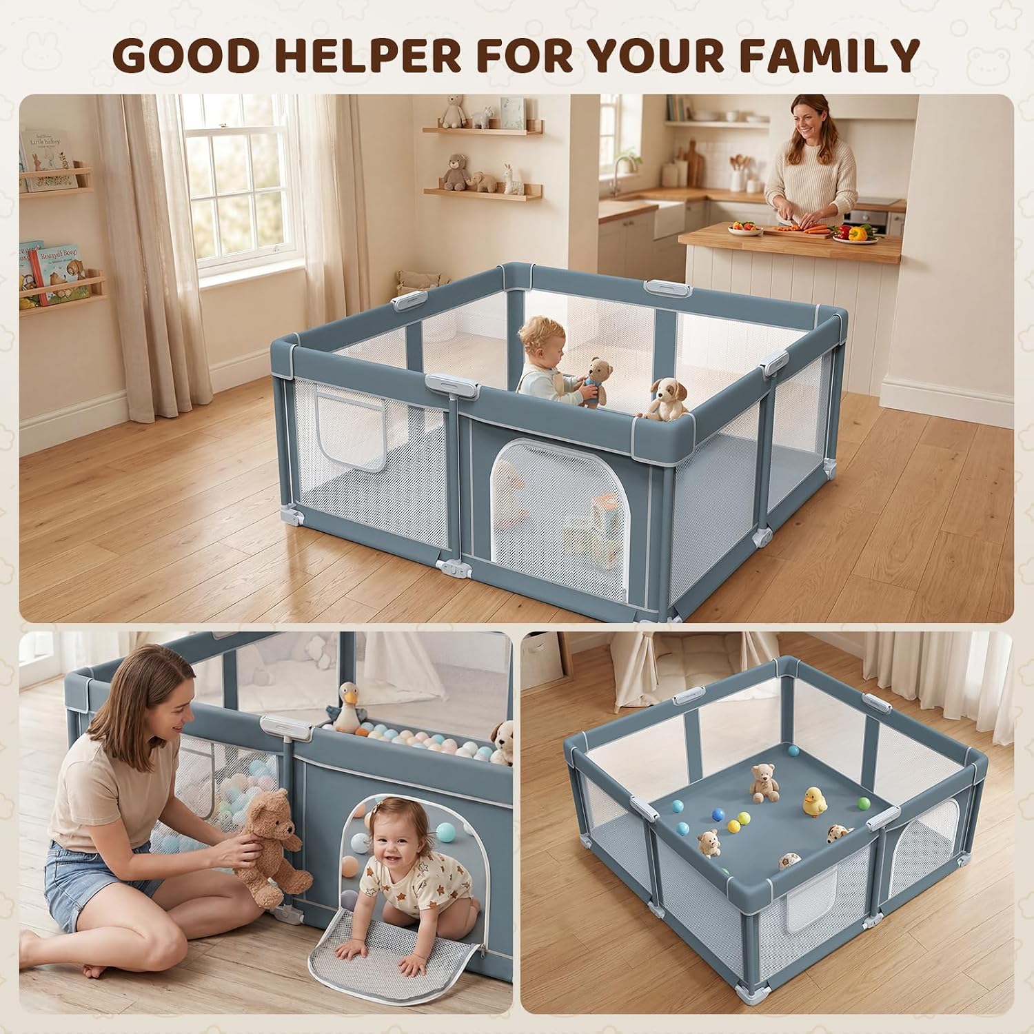 Foldable Baby Playpen - 50"×50" Collapsible Playpen for Babies and Toddlers | Portable Travel Play Yard