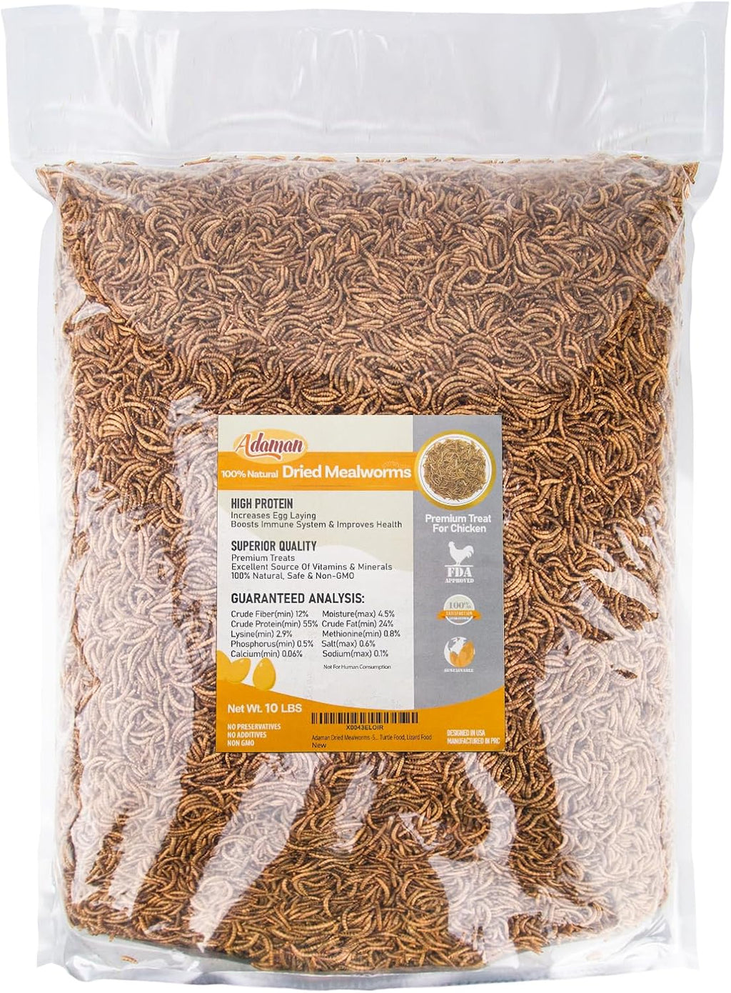 Dried Mealworms 10 LB, Chicken Feed for Laying Hens & Wild Birds
