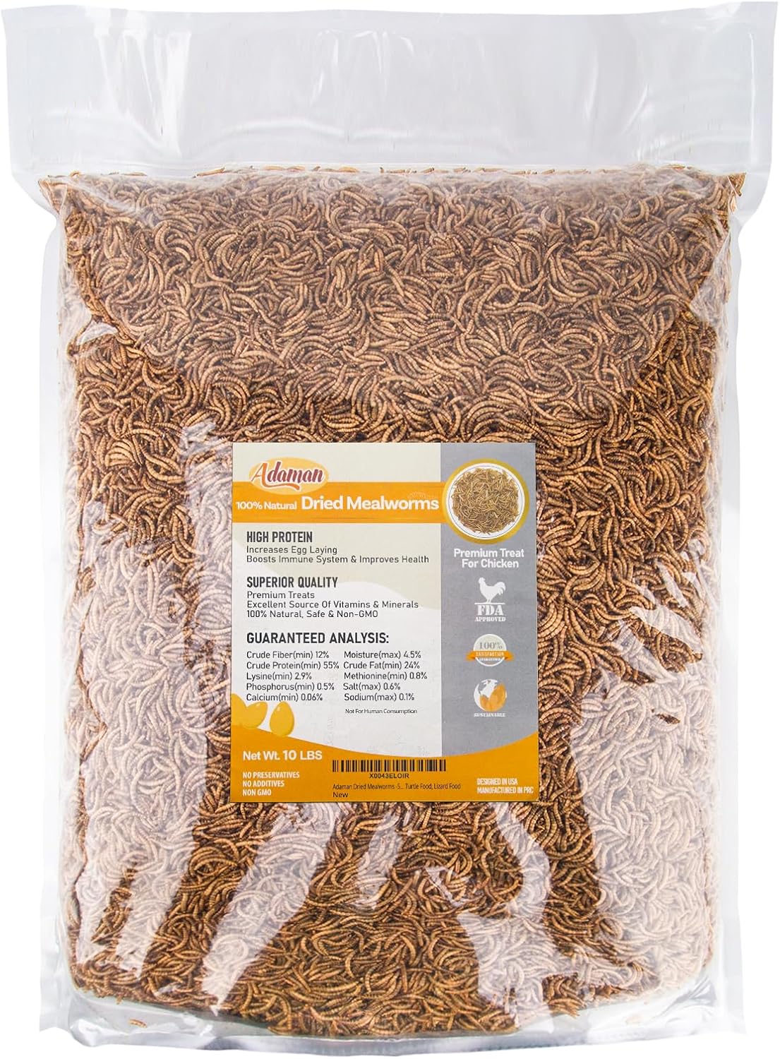 Dried Mealworms 10 LB, Chicken Feed for Laying Hens & Wild Birds