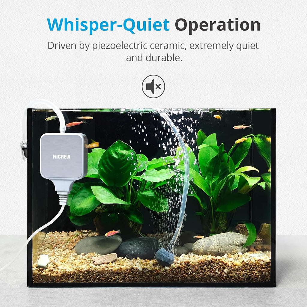 Nano Silent Aquarium Air Pump, White, for up to 10 Gallon Fish Tank