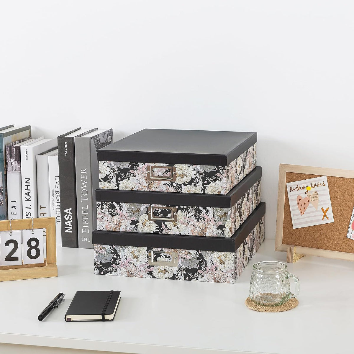 Floral Jumbo Scrapbook Storage Boxes with Lids, Set of 3