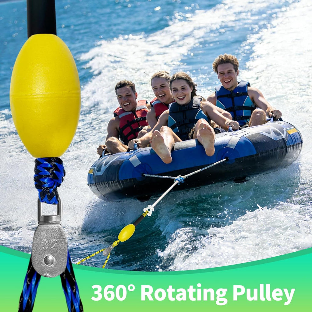 Self Centering Boat Tow Harness for Tubing & Wakeboarding – 3 Foam Floats Anti-Sink Design, Heavy Duty Tow Harness