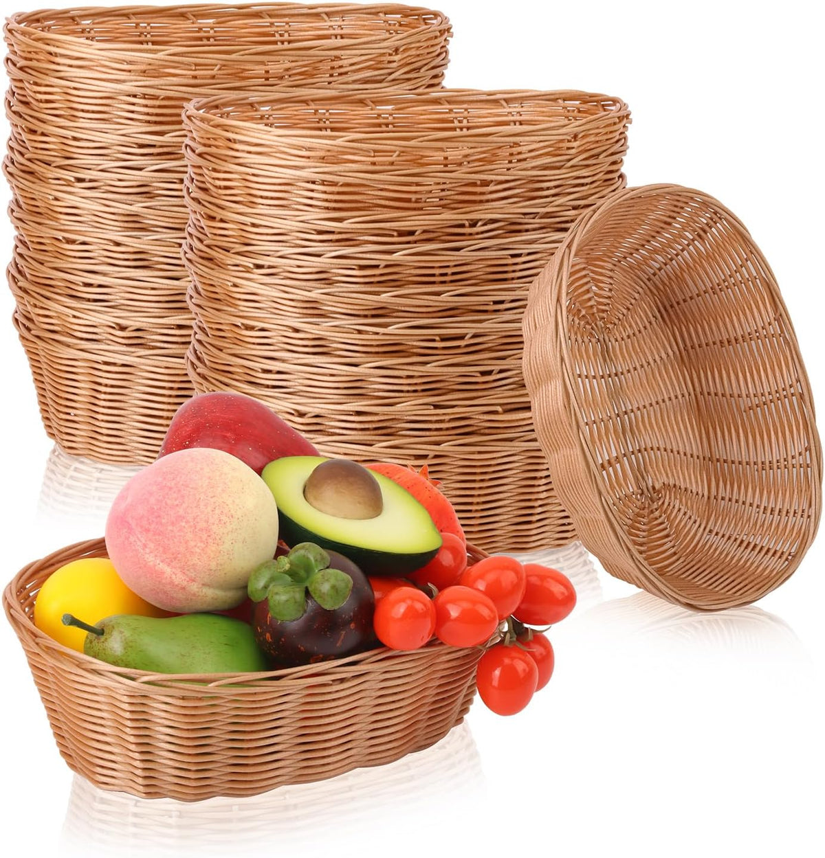 Geytetqi 20 Pack 10 x 7.5 x 2.75 Inch Oval Poly Wicker Bread Baskets Bulk, Plastic Oval Bread Baskets for Serving