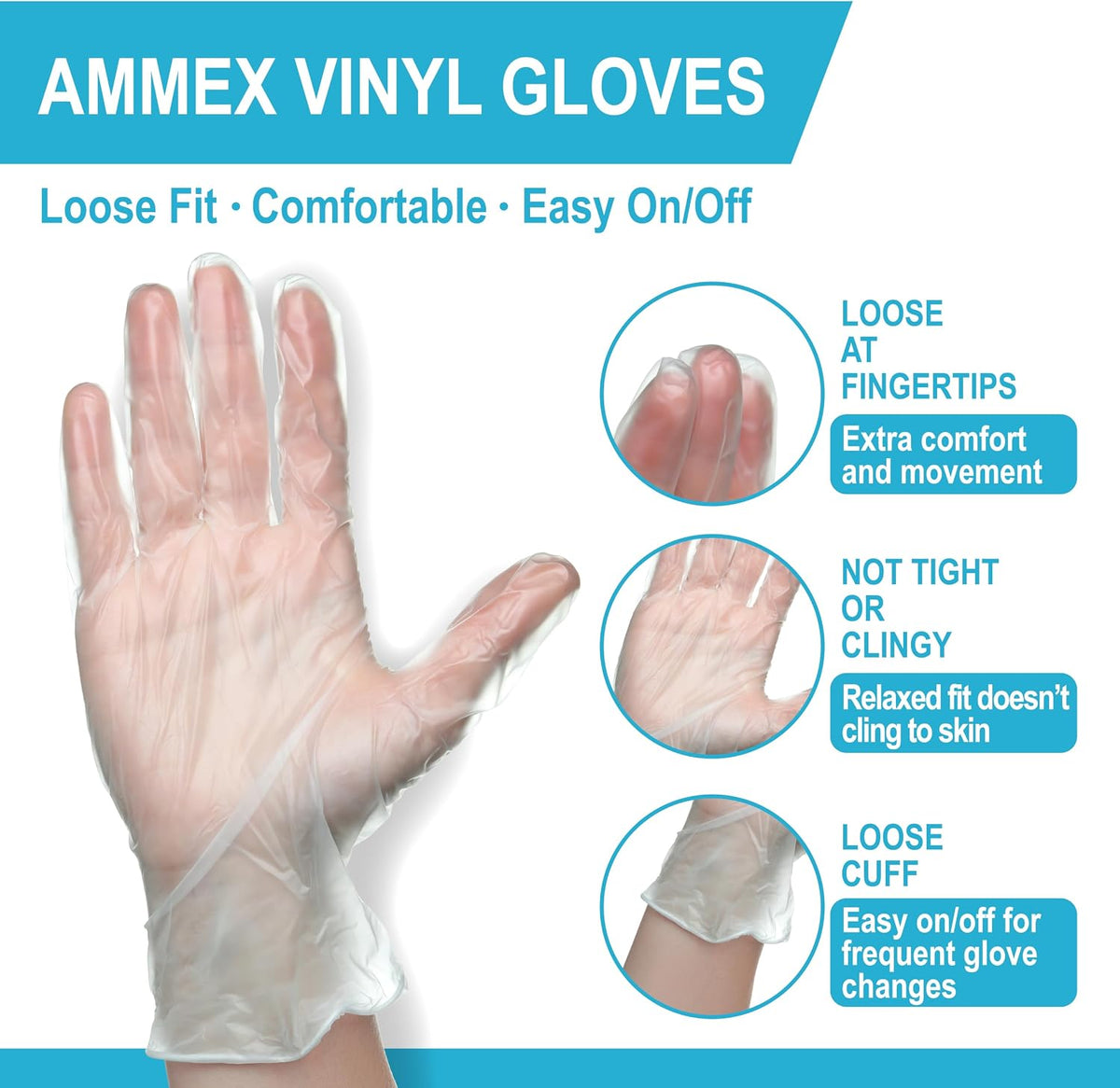 Vinyl Gloves Disposable 4 mil Clear Plastic Exam Grade and Food Safe