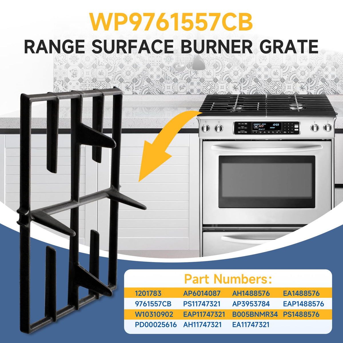 11" x 9" Range Surface Burner Grate WP9761557CB Compatible with KitchenAid