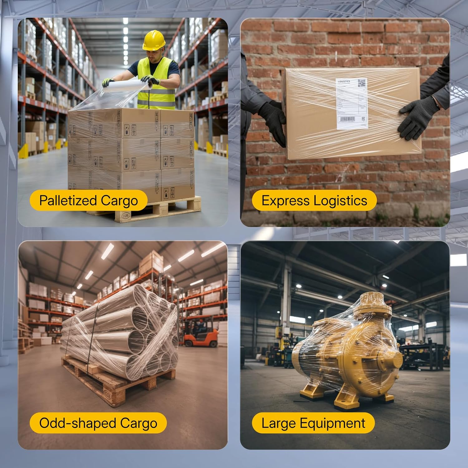 Pallet wrap Stretch Film - Industrial Strength up to 800% Stretch 20 Microns Clear Durable Adhering Packing Moving