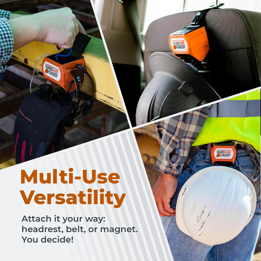 Hard Hat Caddy, All in One PPE Organizer with Magnetic Backing, Belt Clip, & Hook, Compatible with Safety Gear Brands