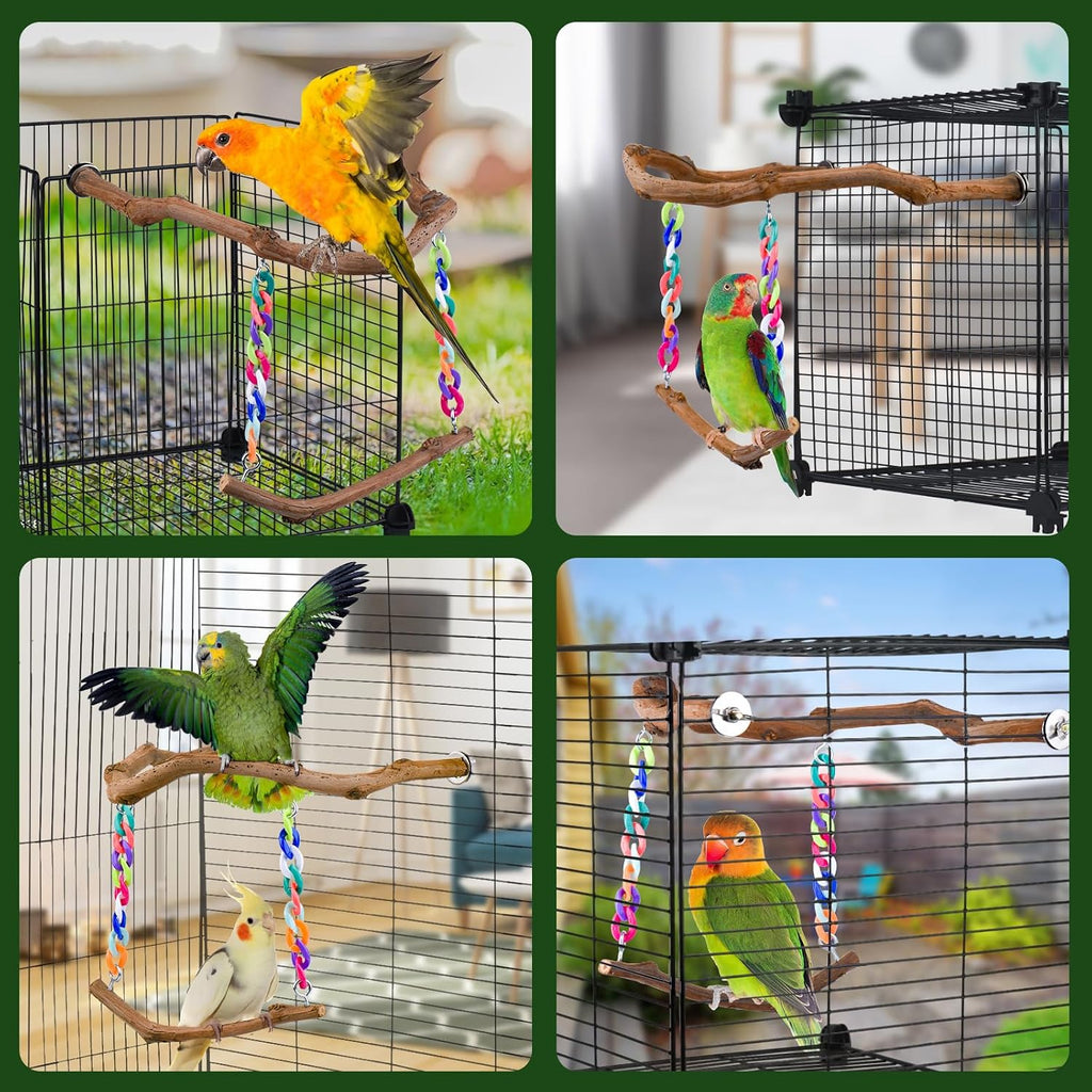 Bird Swing Toys, Standing Bird Perch with Natural Grape Wood, U Shape Hangable Birdcage Accessories, Birds Chewing