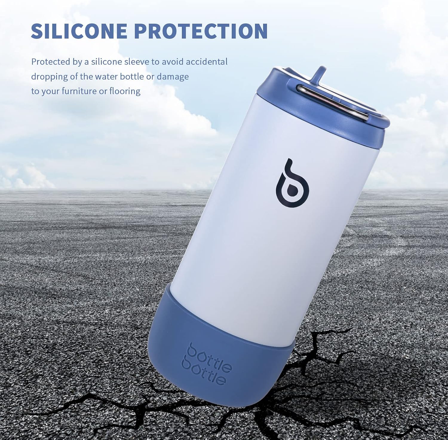 Kids Water Bottle 12 oz for Boys Girls blue | Insulated Water Bottles with Leak Proof Lid,Silicone Boot, Straw Cup