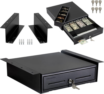13" Electronic Cash Register Drawer with Under Counter Mounting Metal Bracket - POS, 4 Bill 5 Coin Cash Tray