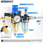 TAILONZ 1/4"NPT Pneumatic Pressure Regulator AFC2000 Gauge & Lube Cup,Blue