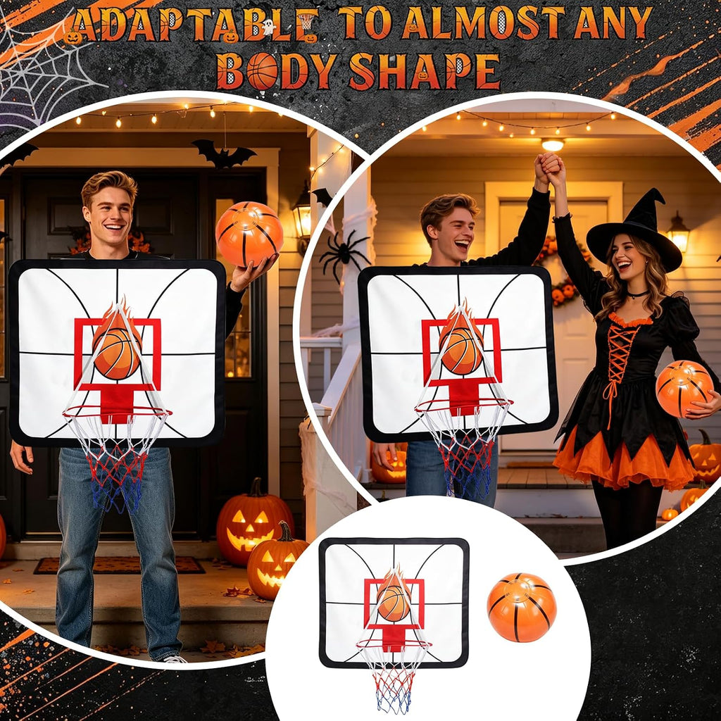 Adult Basketball Hoop Costume, Wearable Backboard Costume with Inflatable Basketball, Funny Sports Theme Halloween