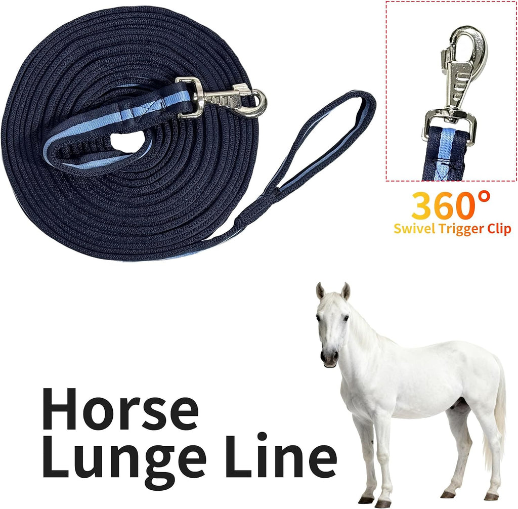 26FT Horse Lunge Line with Tangle-Free Swivel Snap,Quick Release,Heavy Duty Flat Training Rope for Lunging
