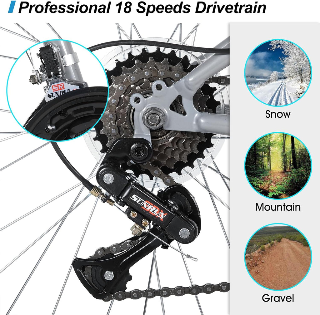 27 Inch Mountain Bike, Mens Womens MTB with 18 Speeds, High-Tensile Steel Frame, V Brake, Hardtail Bicycle for Adults