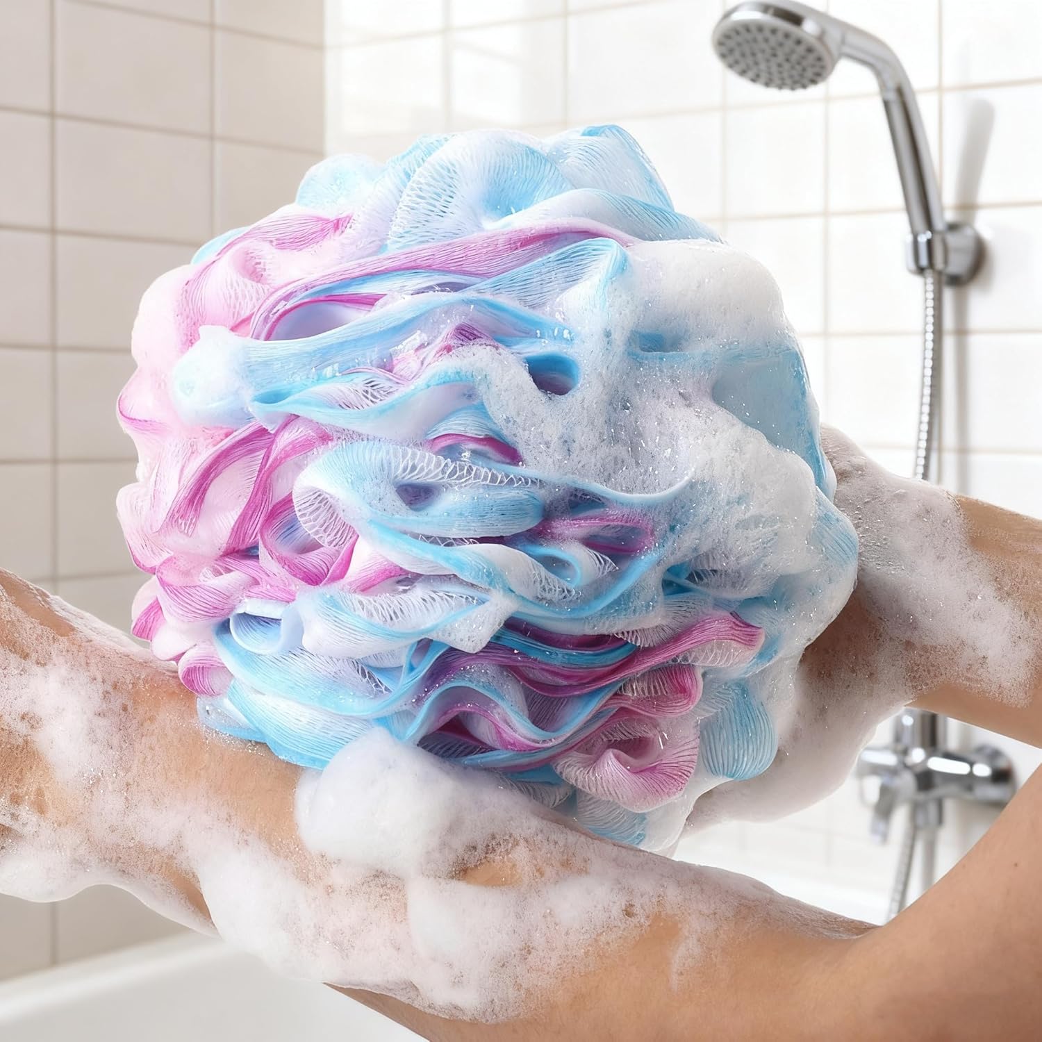 XXL Large Loofah Bath Sponge 100g/pc, 6Pcs Exfoliating Mesh Pouf Bath Scrunchies Shower Puffs for Men and Women