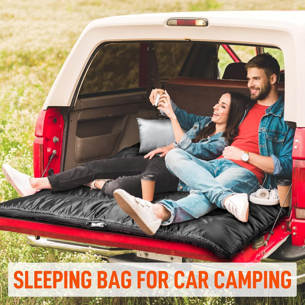 Double Sleeping Bag for Adults Mens with Pillow, XL Queen Size Two Person Sleeping Bag for All Season Camping Hiking