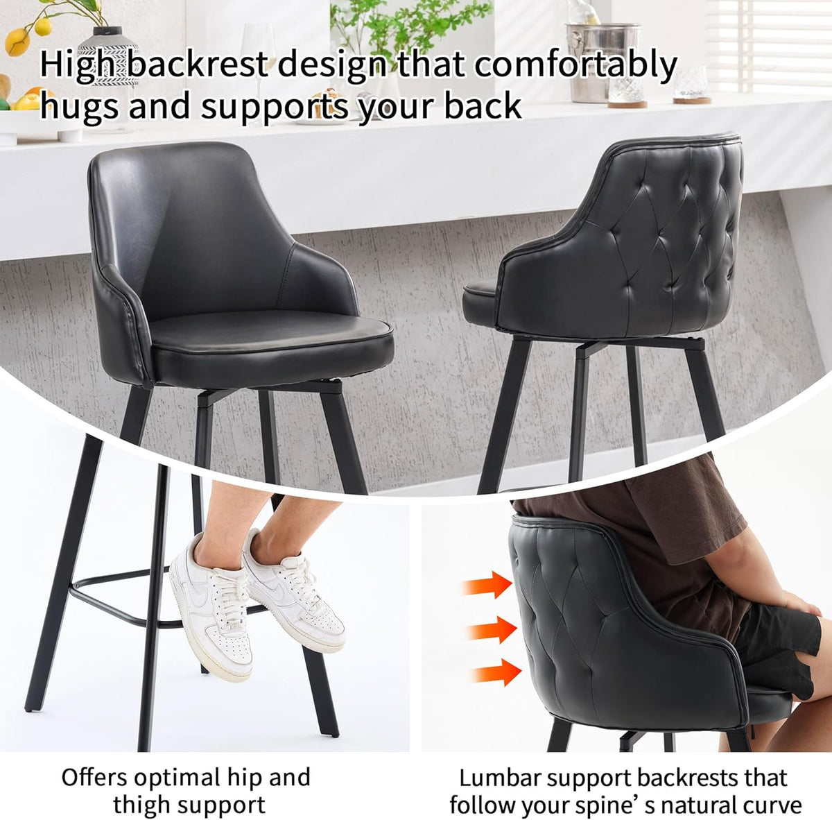 Swivel Bar Stools Set of 4, Bar Height Stool with Back for Kitchen Island