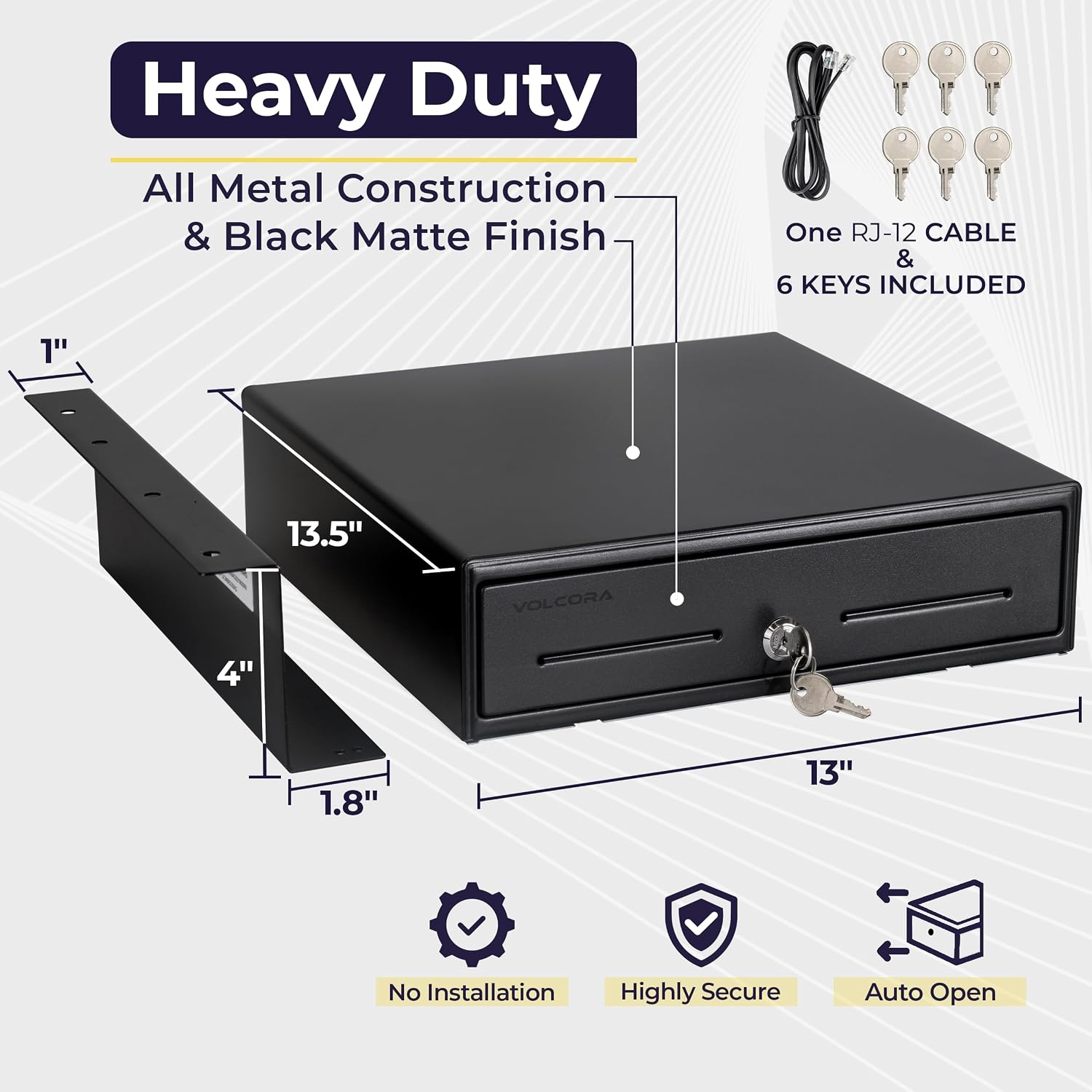 13" Electronic Cash Register Drawer with Under Counter Mounting Metal Bracket - POS, 4 Bill 5 Coin Cash Tray