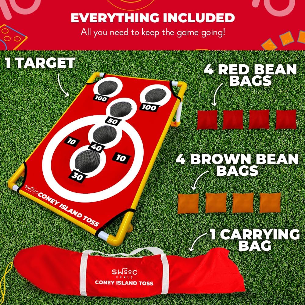 Games - Coney Island Toss - Arcade Style Cornhole Board Set w/Carrying Case & 15+ Games - Corn Hole Games for Adults