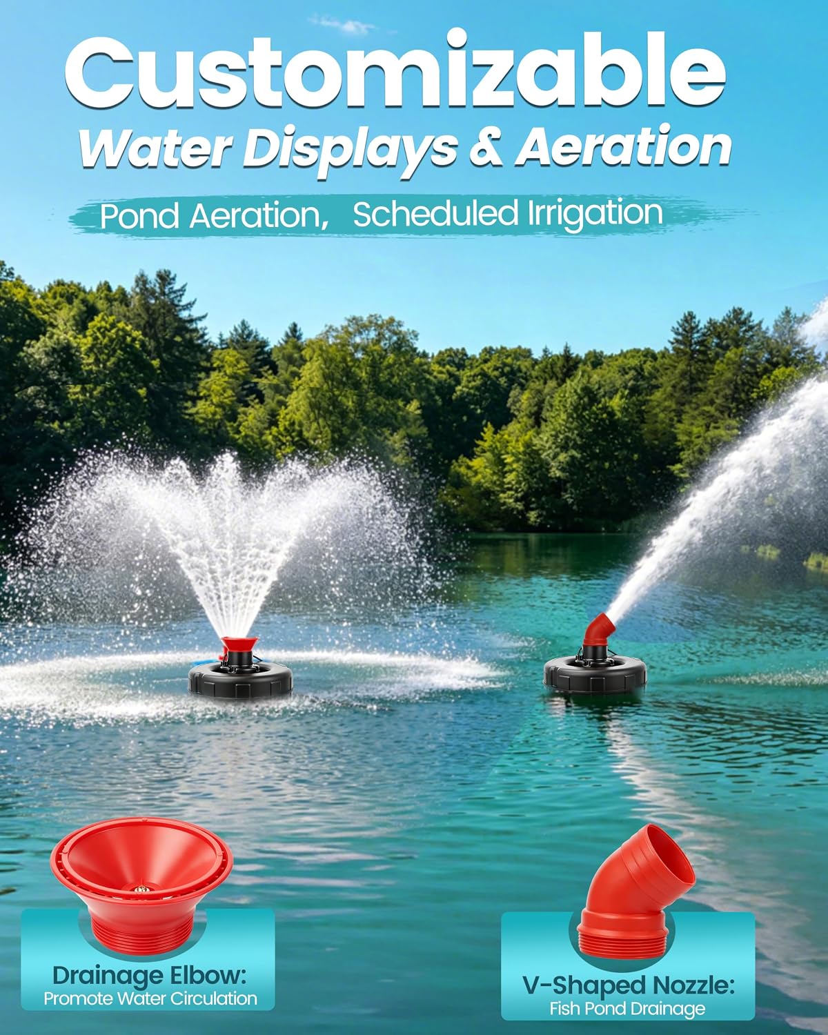 1HP Floating Pond Fountain Aerator, 15000GPH, 110V, Red