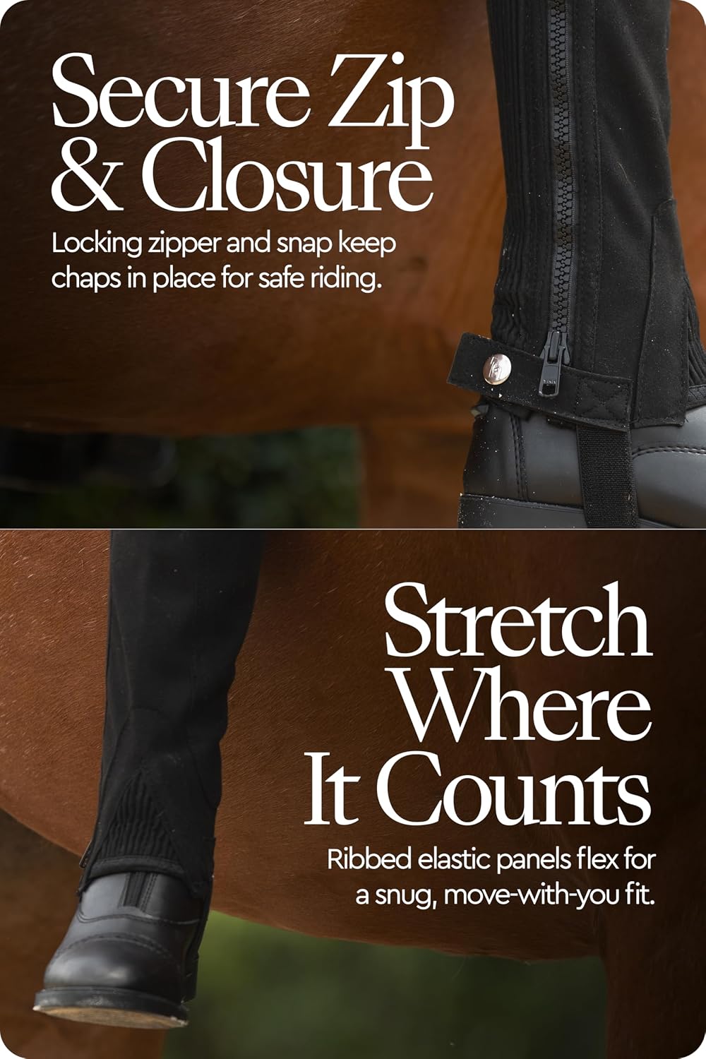 Amara Equestrian Half Chaps Kids, Faux Leather Half Chaps for Kids