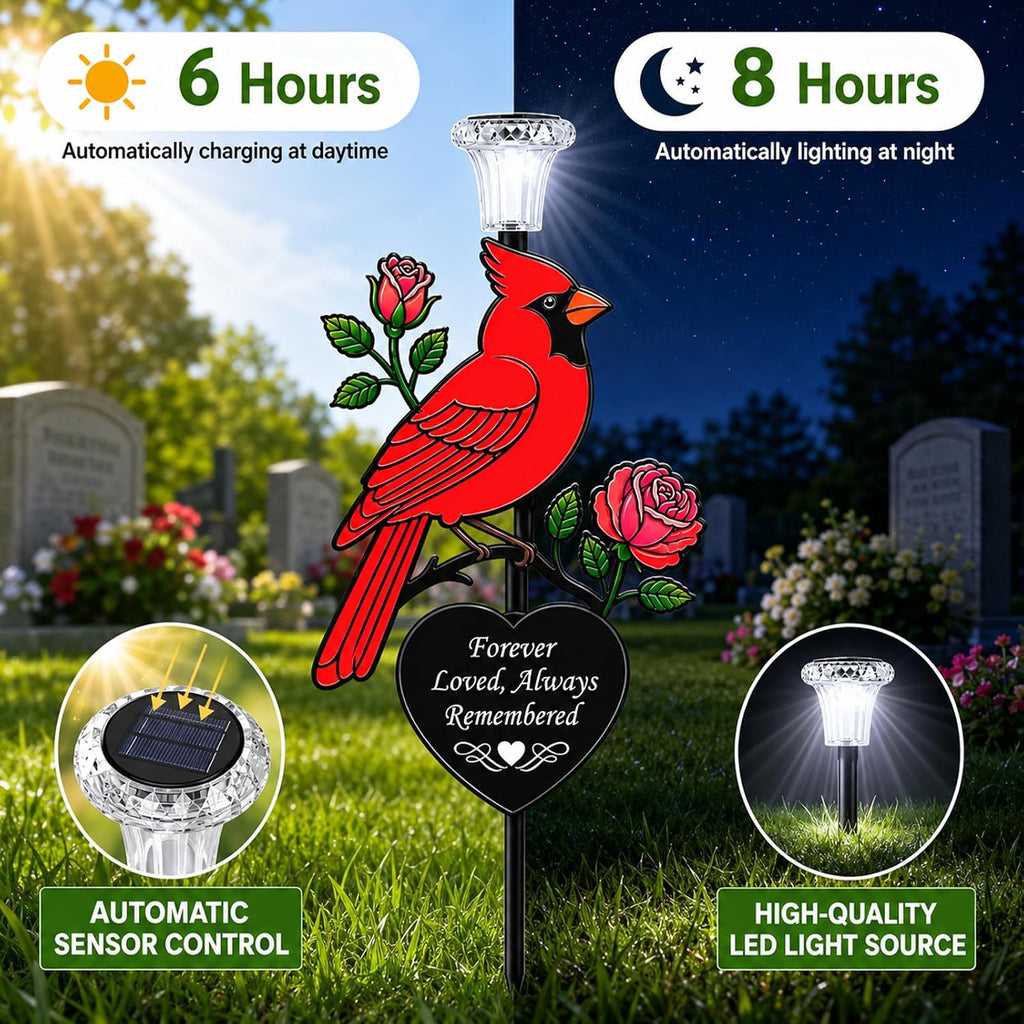 Solar Cardinal Memorial Stake,Metal Cemetery Decoration