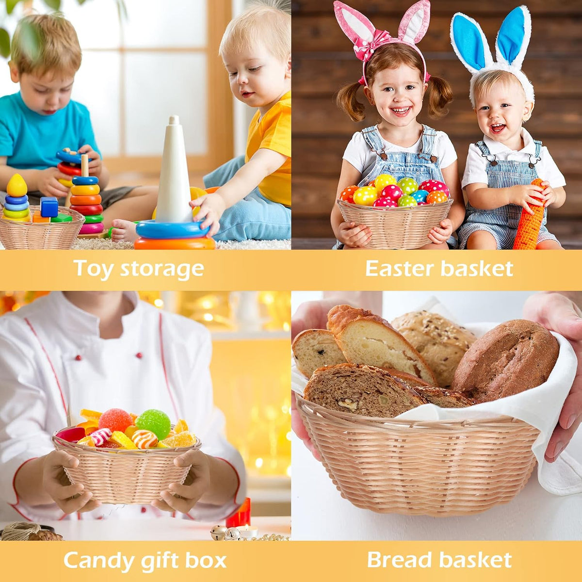 12 Pcs 7'' Woven Bread Baskets Bulk Plastic Round Woven Small Baskets for Gifts Empty Bread Serving for Food Fruit