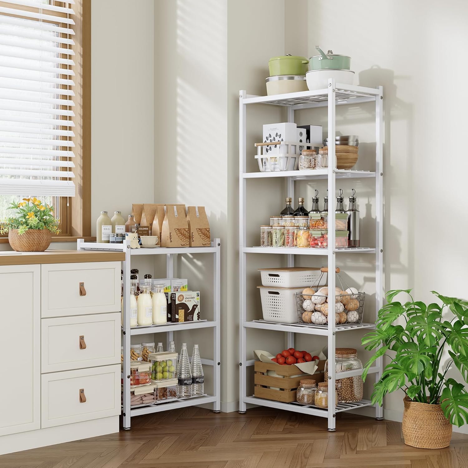 Small Storage Shelves, 5-Tier Metal Shelving Unit with Adjustable Feet, Compact Shelf Organizer for Garage, Kitchen