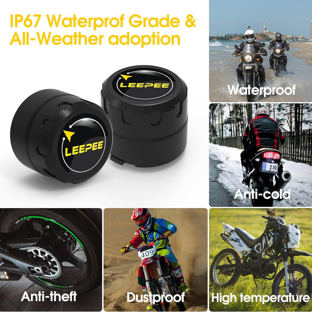 Motorcycle Tire Pressure Monitoring System, Tire Pressure and Temperature Alarm, Wireless Motorcycle TPMS with 2