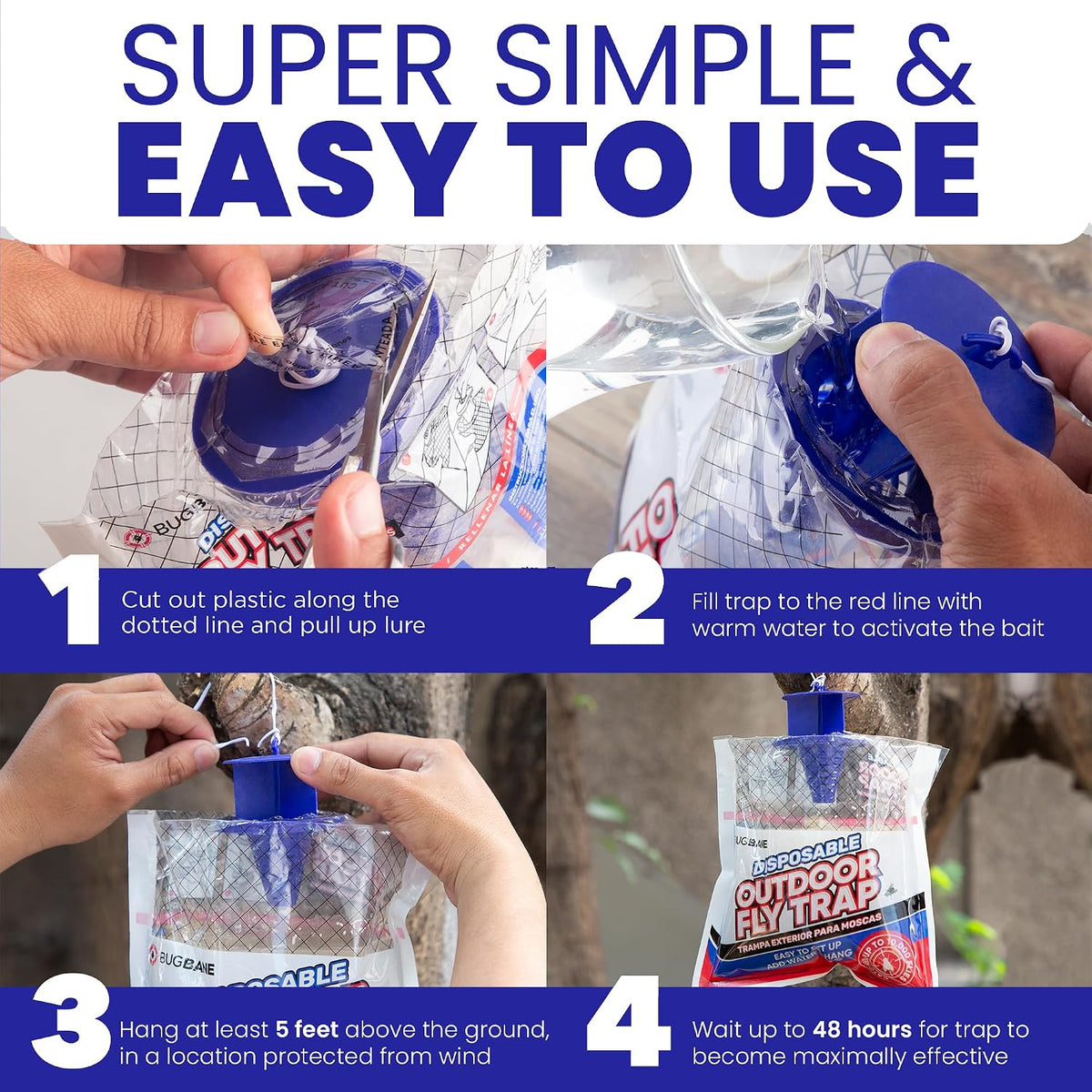 Fly Traps Outdoor Fly Trap for Patio. 9 Non-Toxic Pre-Baited Flies Bags Outdoor Disposable. Hanging Bug Catchers for