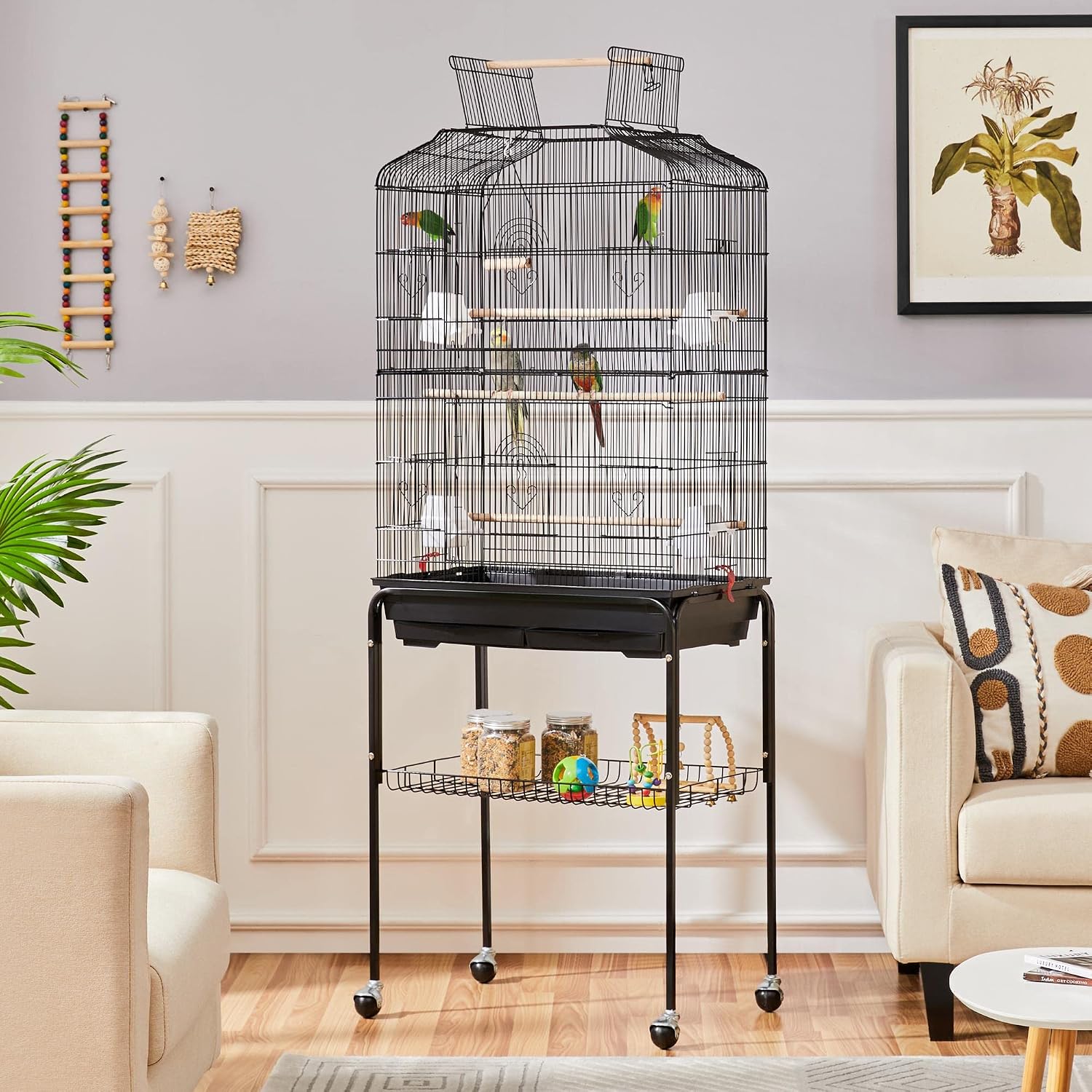 67.5inch Height Extra Large Bird Cage Cockatiel Cage Metal Parrot Cage w/Slide-Out Tray & Feeders & Detachable
