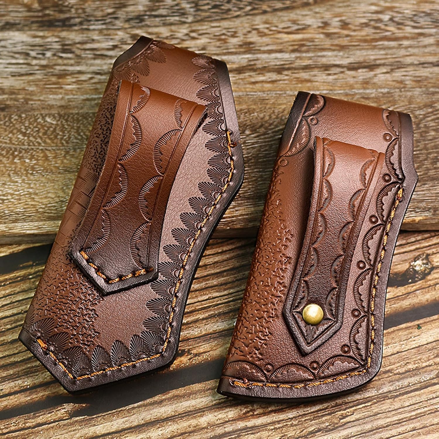 3.93" /4.72" Genuine Leather Sheath for Belt, Portable Folding Pocket Knife Case, Knife Holder Pouch Holster for Men