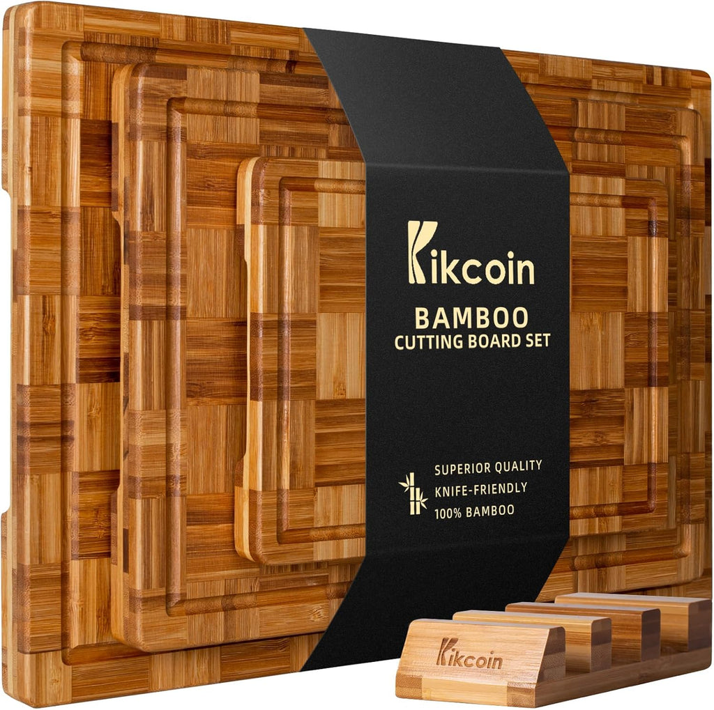Extra Large Bamboo Cutting Boards, (Set of 3) Chopping Boards with Juice Groove Bamboo Wood Cutting Board Set Butcher