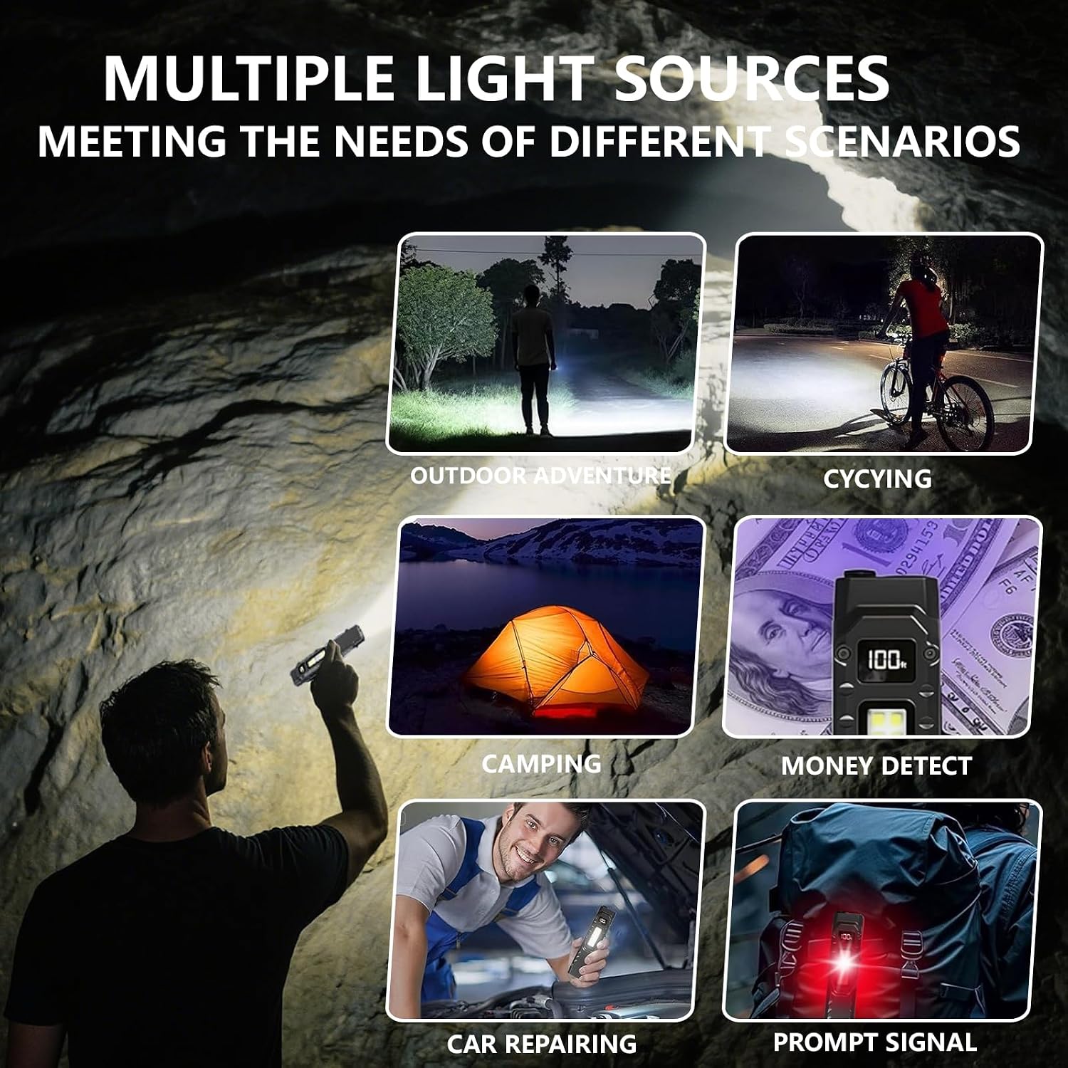 EDC Tactical Flashlight Rechargeable - Digital Display High Lumens Pocket Light,5+4 Modes with UV Red White