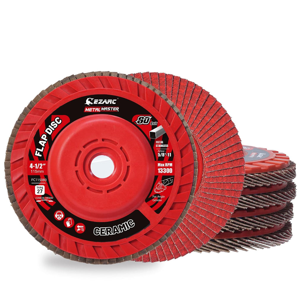 EZARC Ceramic Flap Discs 80 Grit, 4-1/2 x 7/8-Inch, Type 27, 5-Pack