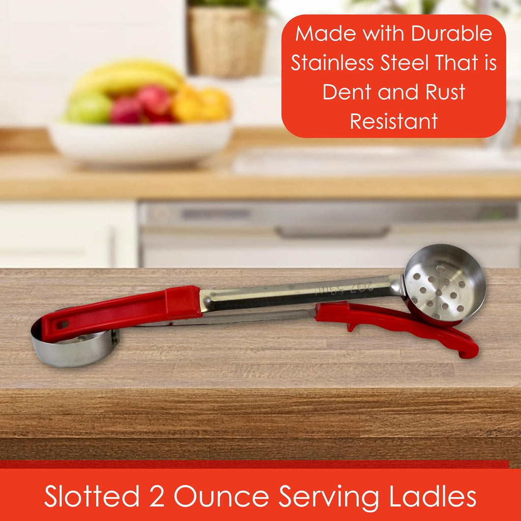 2 oz Slotted Stainless Steel Portion Control Ladle Spoodle - [Pack of 2] | Commercial-Grade Spoodle for Portioning