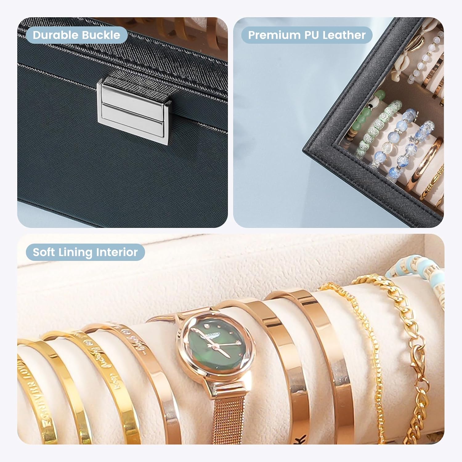 Bracelet Display Holder with Clear Lid -Black | Jewelry Organizer with 2 Velvet Display Rods, Perfect Storage Case